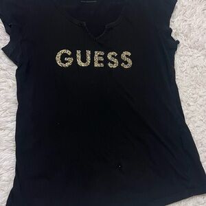 GUESS Black Tee with Glittering Gold Logo
